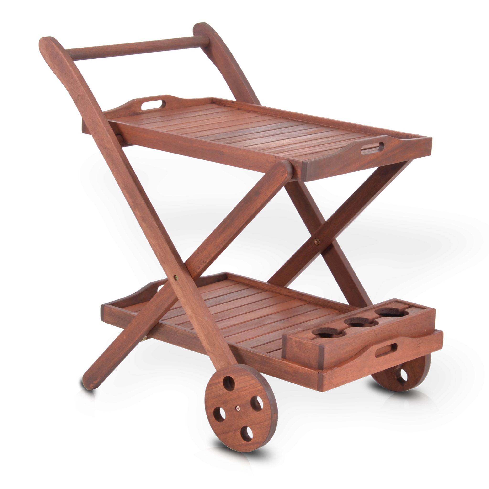 Hecht Servierwagen aus Merantiholz mit Getränkehalter und abnehmbarem Tablett, 84 x 50 x 81 cm