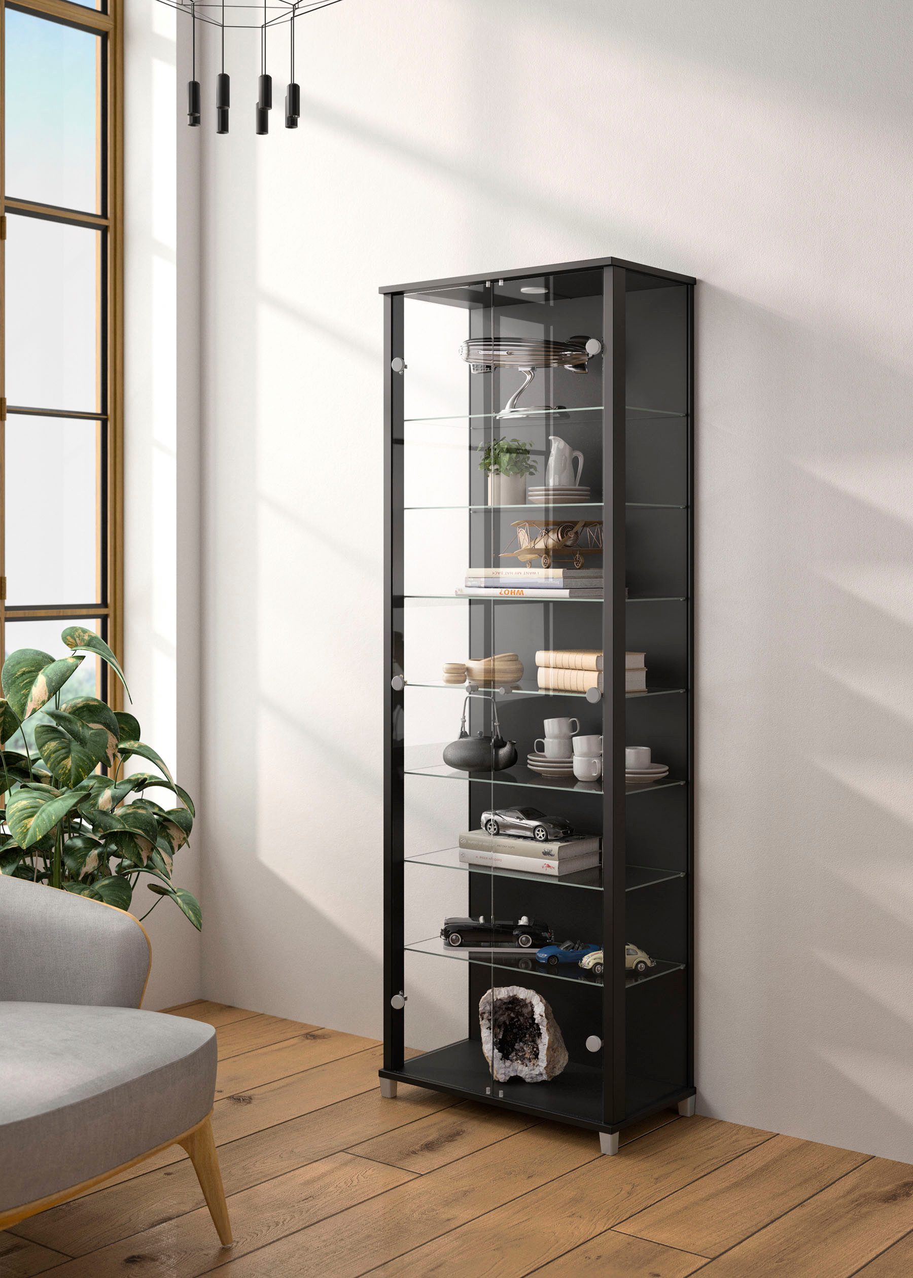 fif möbel Vitrine Optima Standvitrine, Glastüren, 7 Böden, LED, vielseitig, günstig online kaufen