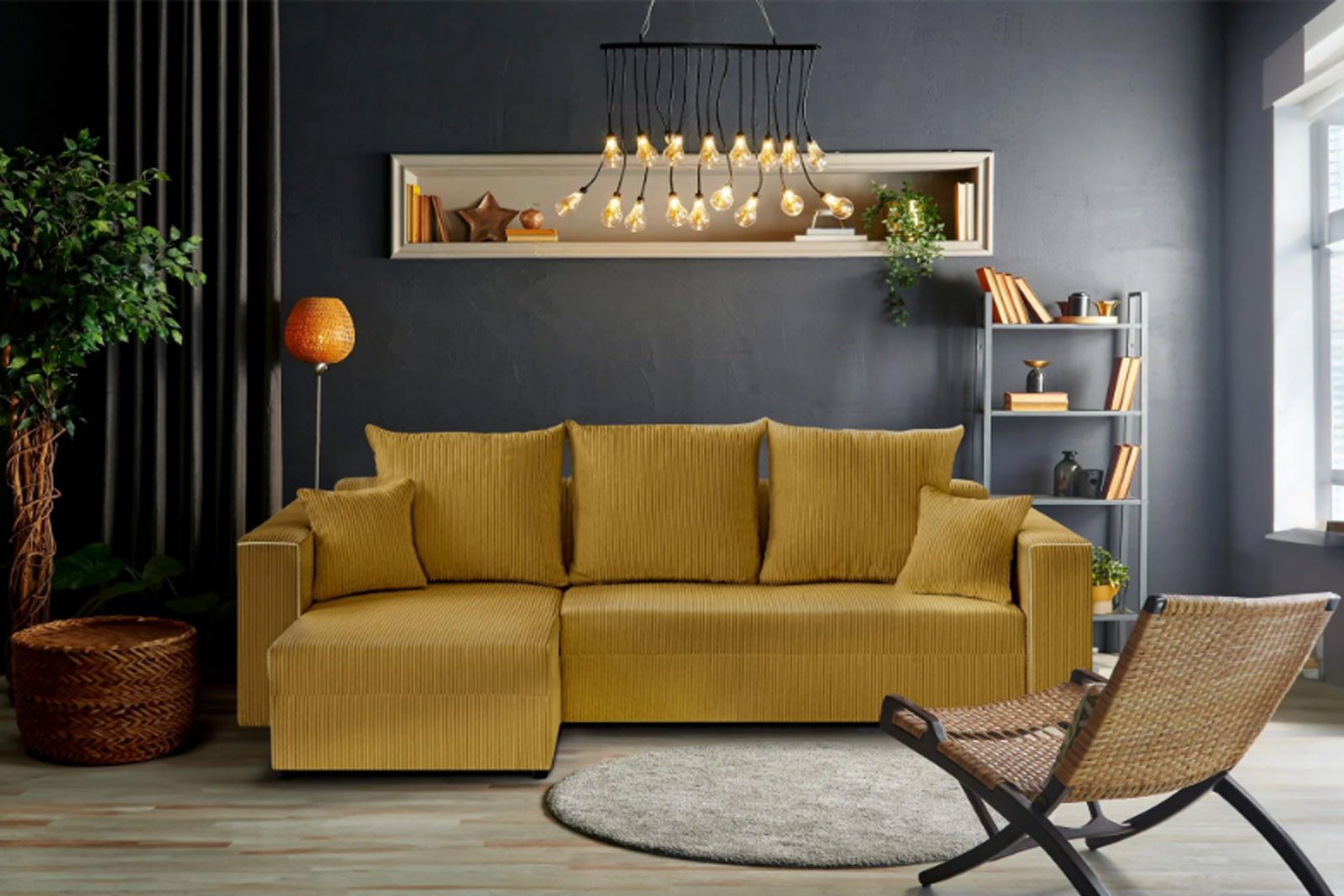 Beautysofa Ecksofa Hamlet, inkl. Schlaffunktion, Bettkasten, universelle Lounge-Ecke, stilvoll L-förmiges Schlafsofa, L-Form Corner Sofa aus Cordstoff