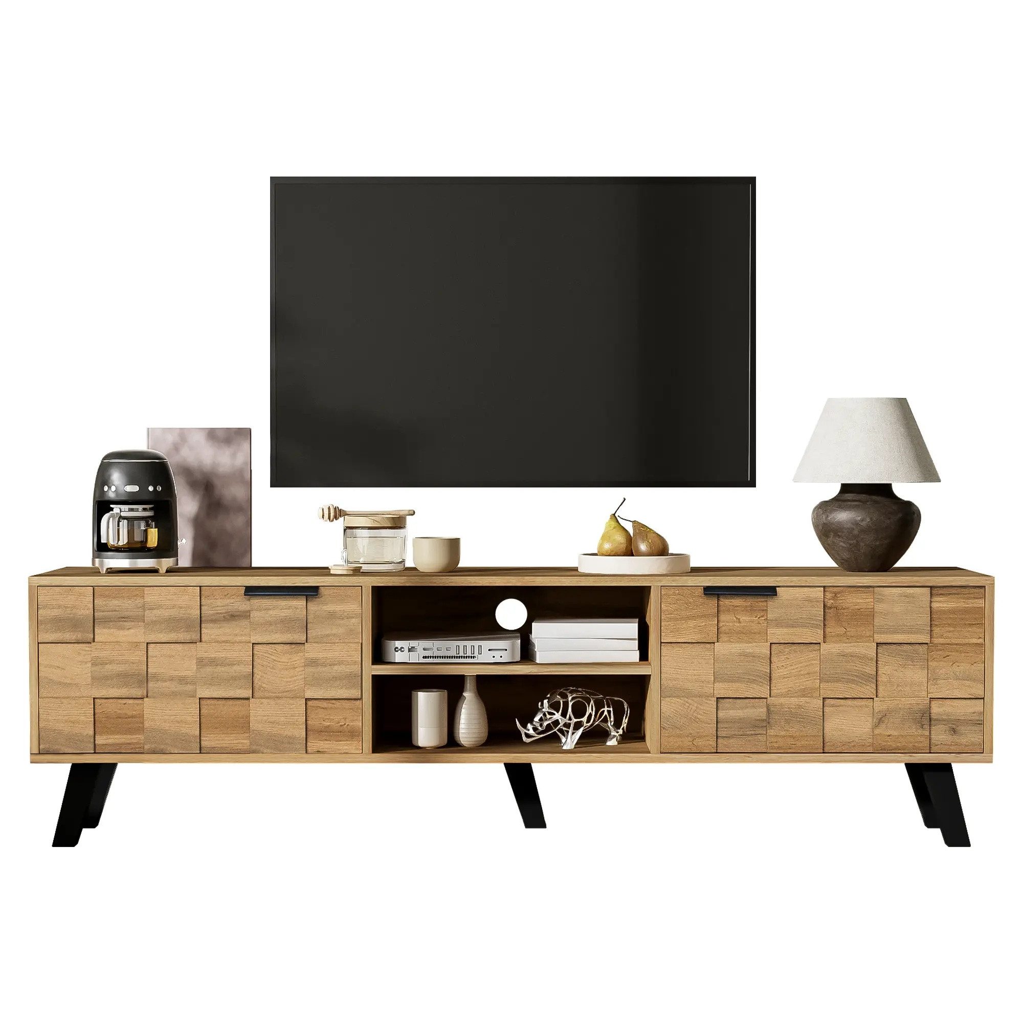 Lowboard Moderner TV-Schrank mit 2 Türen und 2 offenen Fächern