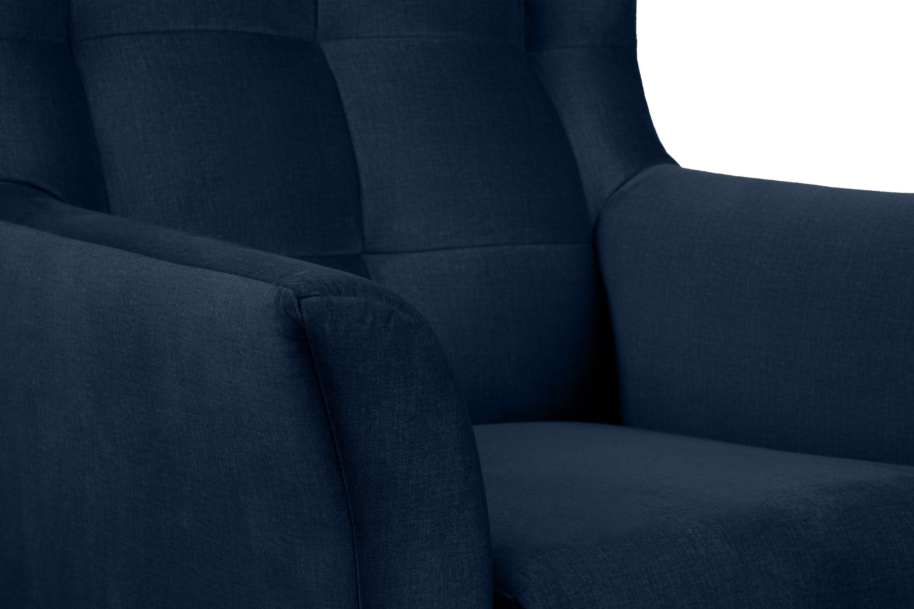 wasserabweisender Feder mit Ohrensessel Schaumstoff Sessel | Armlehne, marineblau Konsimo SALIS im und marineblau gewellte Oberstoff, Sitz