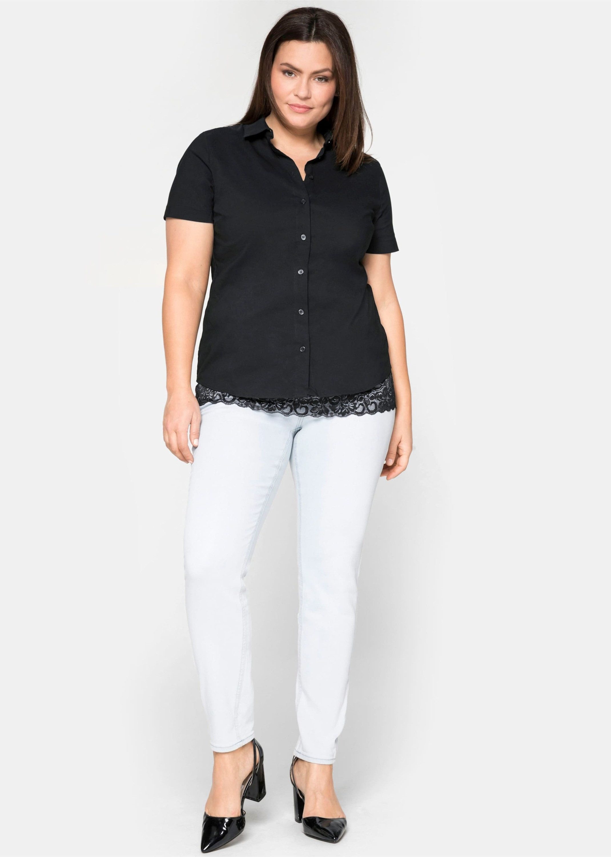 Sheego Klassische Bluse Hemdbluse Kurzarm