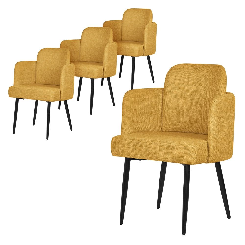 ML-DESIGN Polsterstuhl Esszimmerstühle mit Armlehne & Rückenlehne Ergonomische moderne Design (4 St), Armlehnstuhl mit Metallbeine 4er Set Senf Lounge Sessel bis 120kg