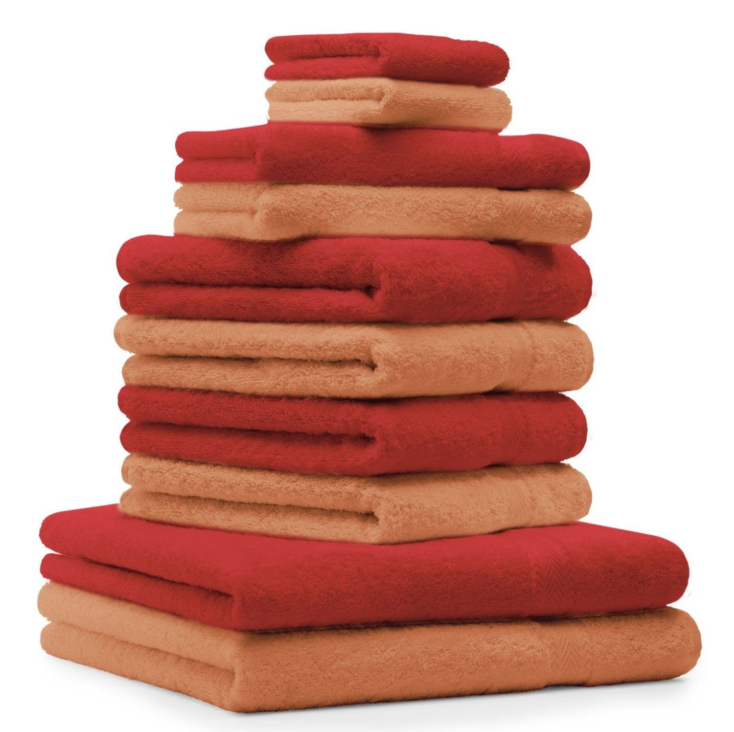Betz Handtuch Set 10-TLG. Handtuch-Set Classic Farbe orange und rot, 100% Baumwolle