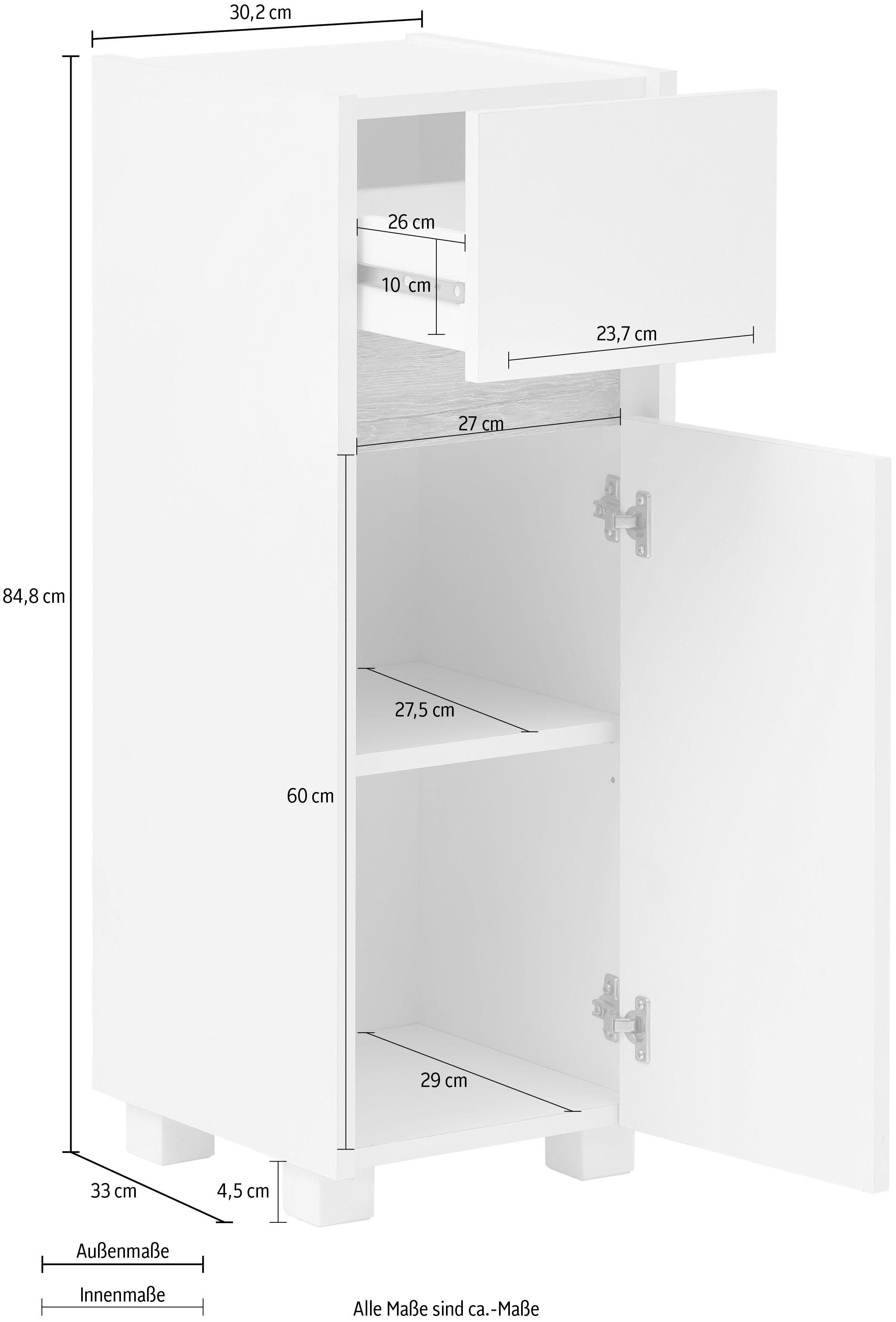 Schildmeyer Unterschrank Cosmo weiß weiß cm, | Wildeiche-Look Blende Breite modernen Badezimmerschrank, 30 im