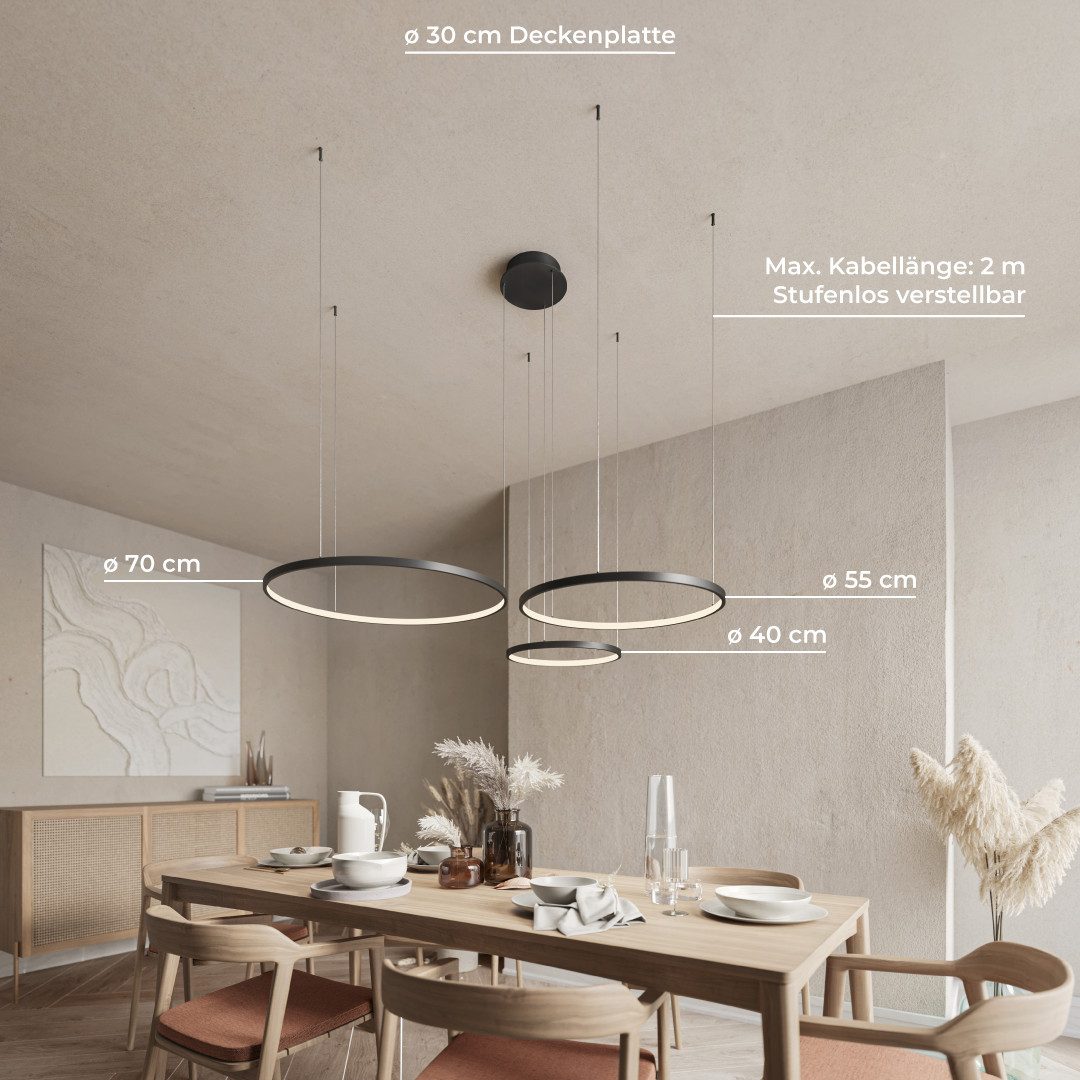 Neona LED Deckenleuchte CAECILIA Schwarz, Dimmbar per Fernbedienung, mit Memory-Funktion, LED fest integriert, Warm- und Kaltweiß