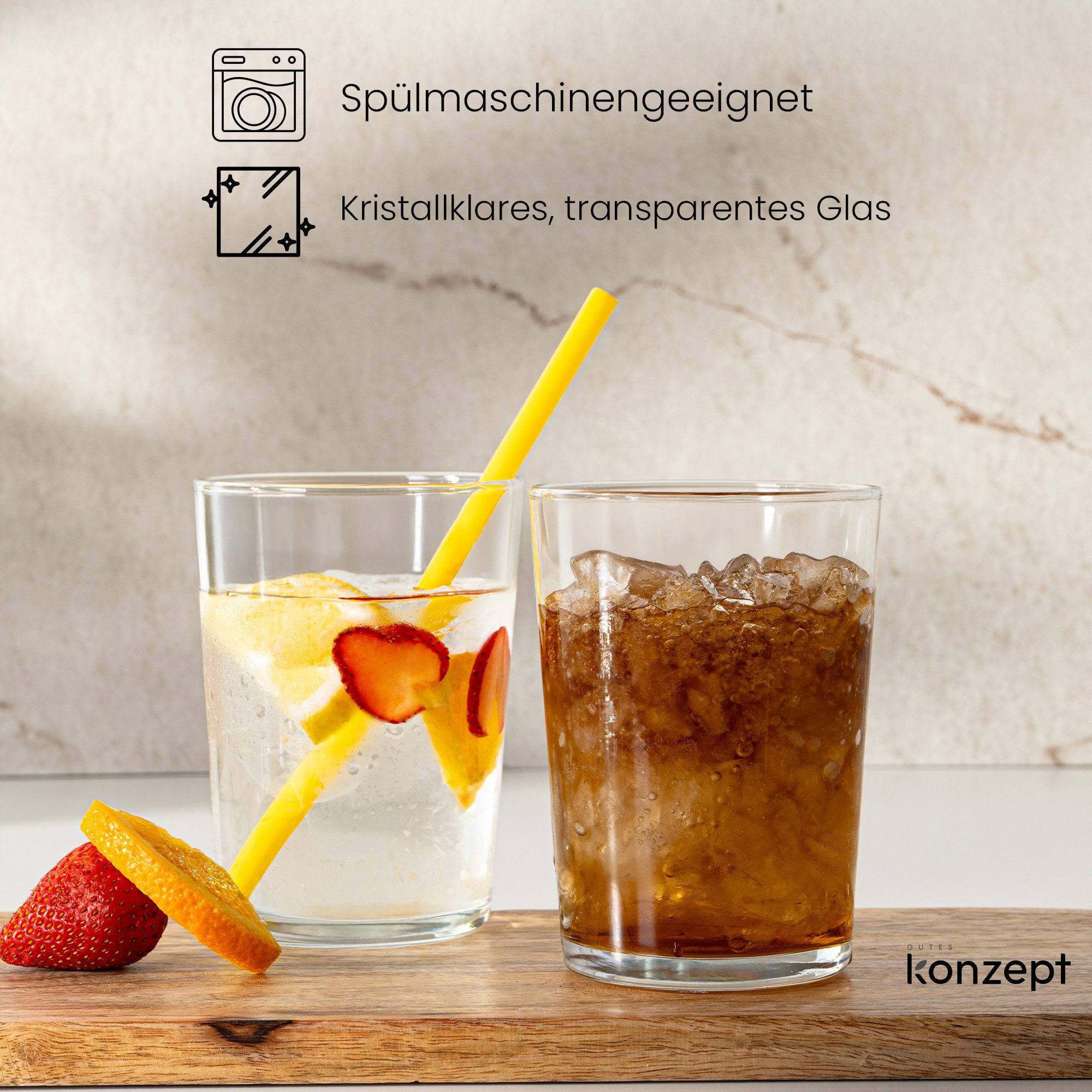 KONZEPT Gläser-Set Trinkgläser Set, groß-500 ml, Kristallklare, 6-tlg., ideal für Wasser, Saft & Eisgetränke