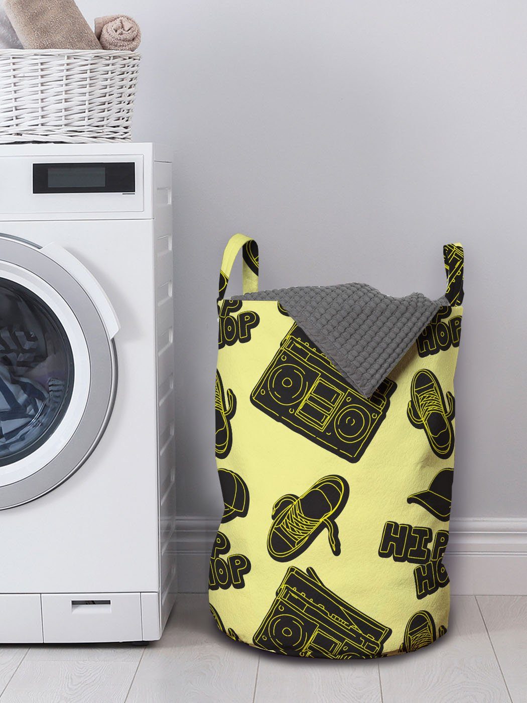 Waschsalons, für Abakuhaus HipHop Wäschesäckchen mit Subculture Wäschekorb Thema Drucken Kordelzugverschluss Griffen