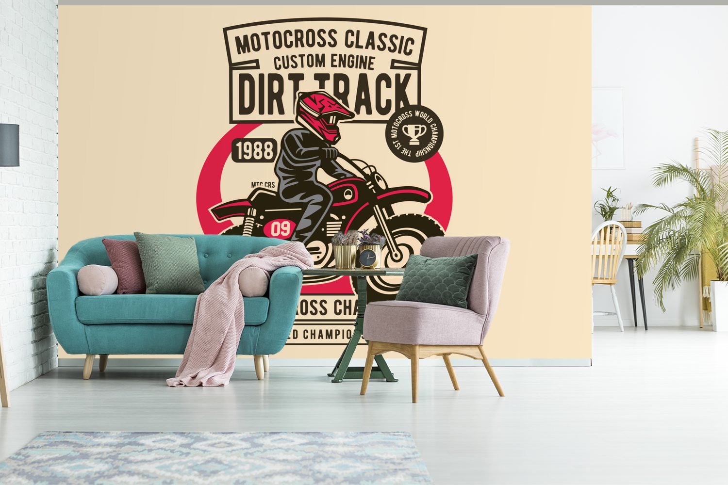 MuchoWow Fototapete Motorrad für Vinyl Schlafzimmer, (6 St), Wallpaper - Zeichnung, Tapete bedruckt, - Matt, Kinderzimmer, Wohnzimmer, Vintage