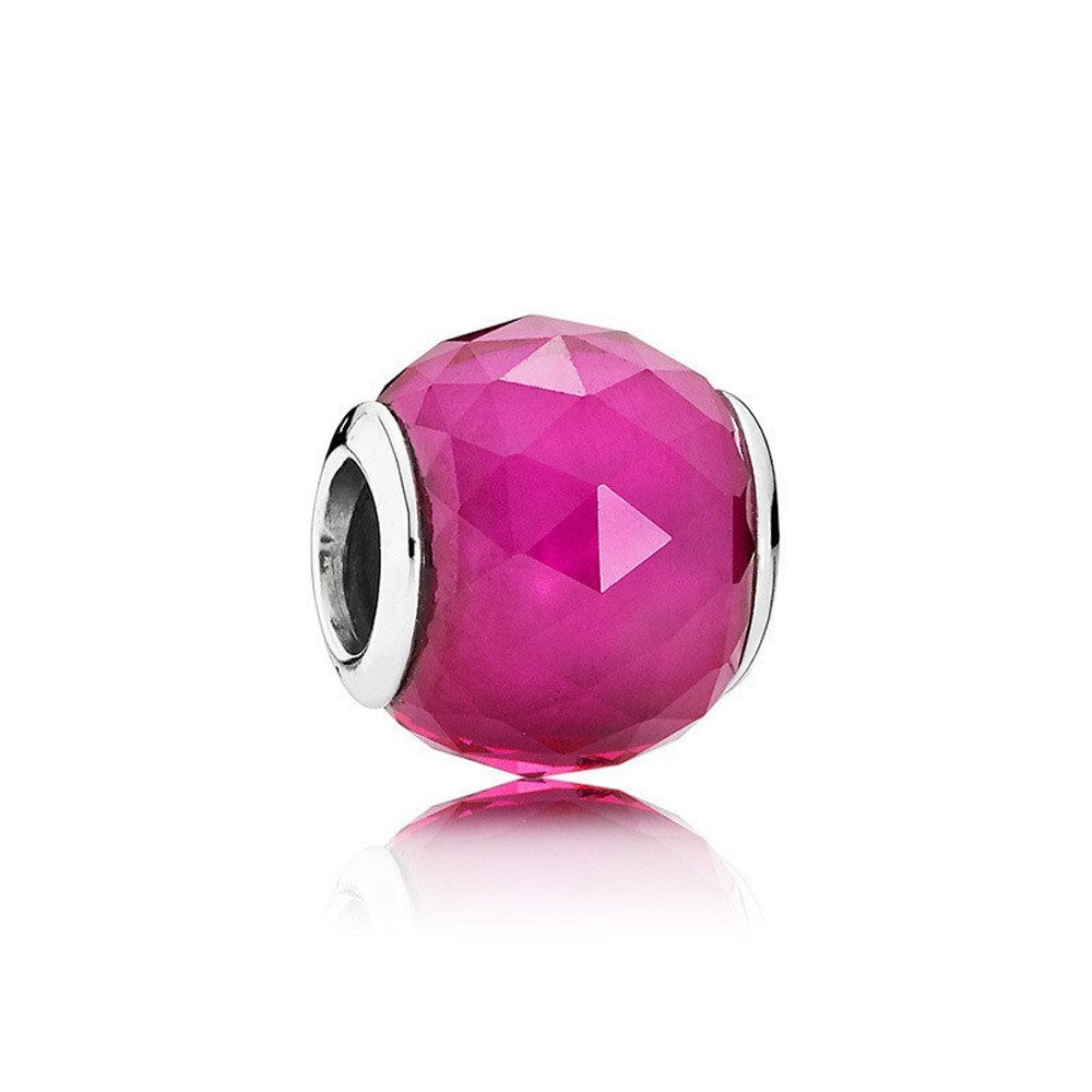 PANDACHARMS Bead Kleiner Pinker Facettenglas Charm für Armband, Hülse aus 925 Silber