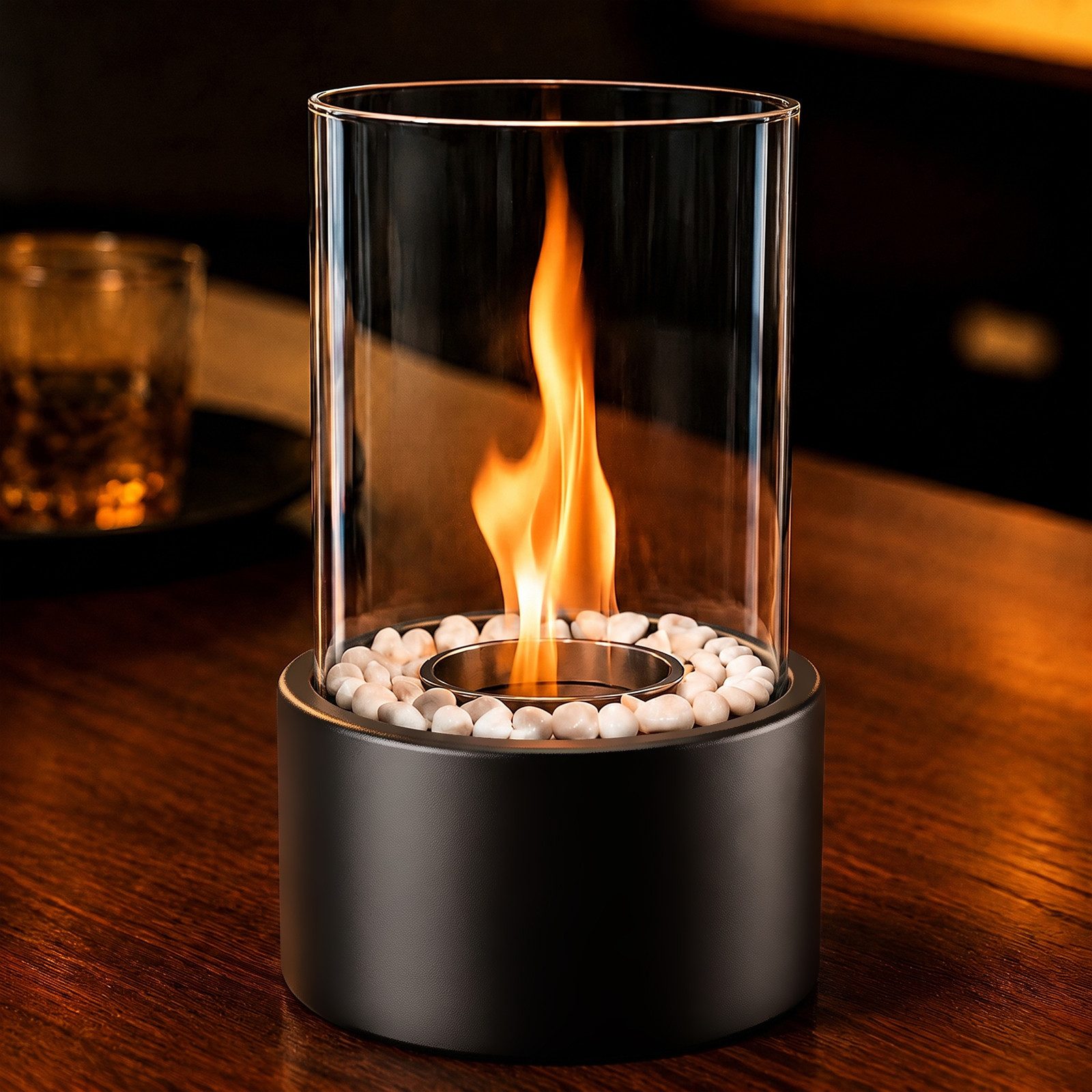 Nettlife Tischfeuer Ethanol Tischkamin Indoor Outdoor Eckig/Rund Kamin Tischfeuerstelle (Set, Für Balkon Schlafzimmer Zuhause), Die Party Geschenkideens oder als stilvolle Tischdekoration