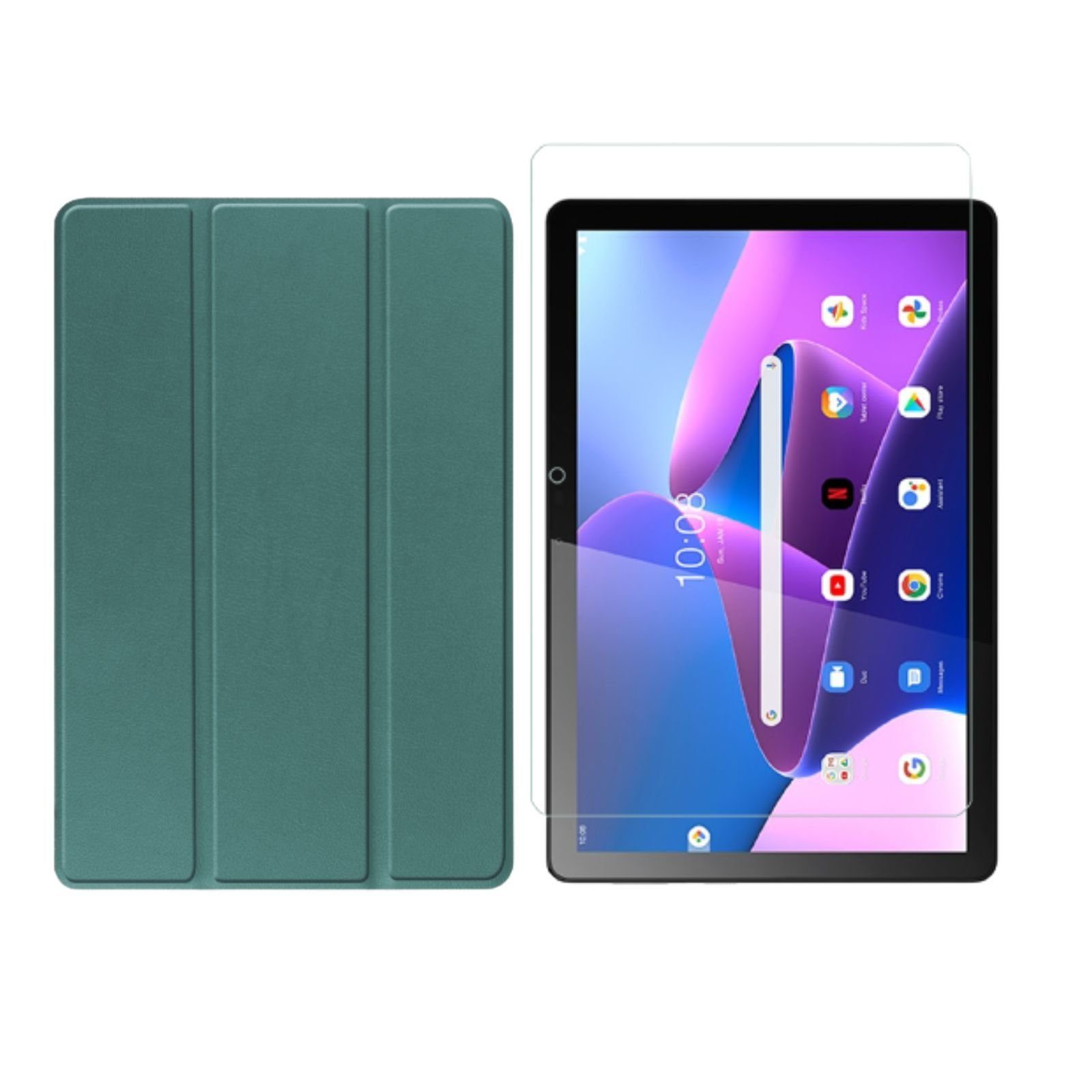 Lobwerk Tablet-Hülle 2in1 Set (Hülle + Glas) für Lenovo Tab M10 3. Generation 2022 TB-328F, Wake & Sleep Funktion, Sturzdämpfung, Aufstellfunktion