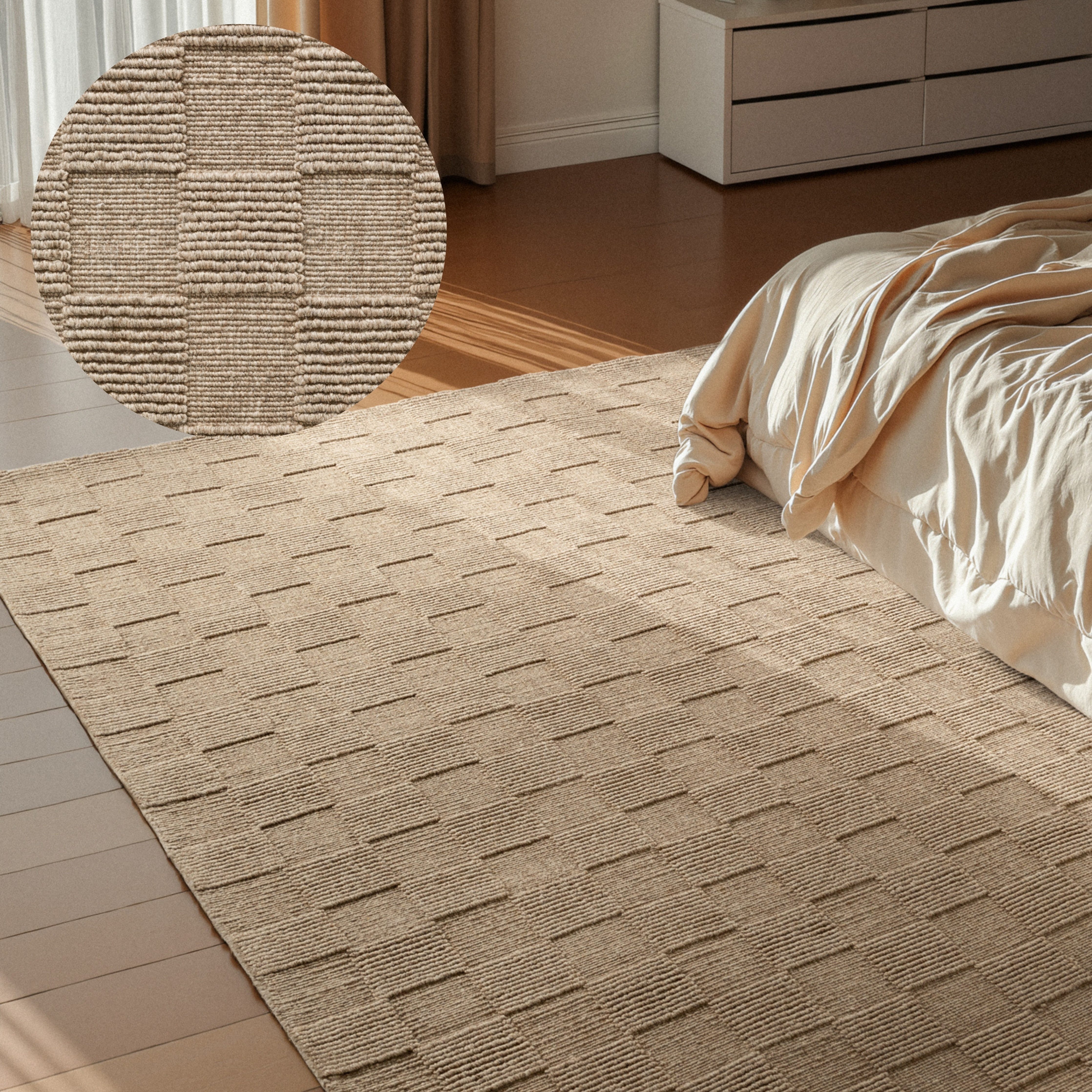 Villeroy & Boch Wollteppich Scala, rechteckig, Höhe: 10 mm, Handgewebt, Wolle, Kariert, Natur, 3D-Struktur, Karo, Wohnzimmer