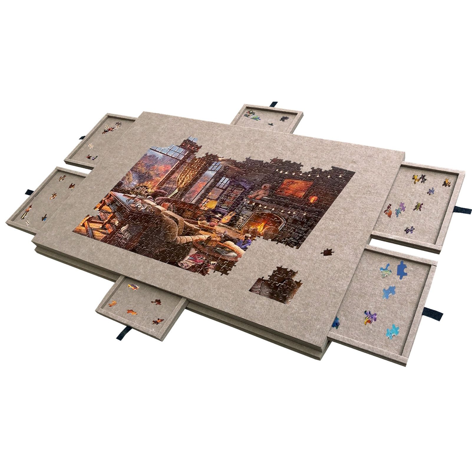 Jumpeak Puzzleunterlage Puzzlematte, 1000 Teile, Filz, Faltbar, 5 Farben, Puzzleaufbewahrung, Faltbar mit Klettverschluss – unfertige Puzzles sicher transportieren