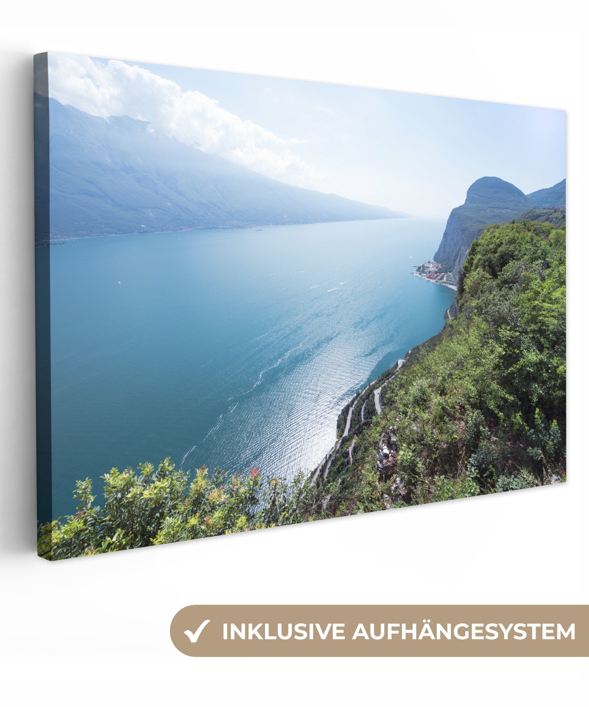 OneMillionCanvasses® Leinwandbild Gardasee - Wasser - Küste, Fotodruck (1 St), Leinwand Bilder Klein, Wand Dekoration Aesthetic 30x20 cm