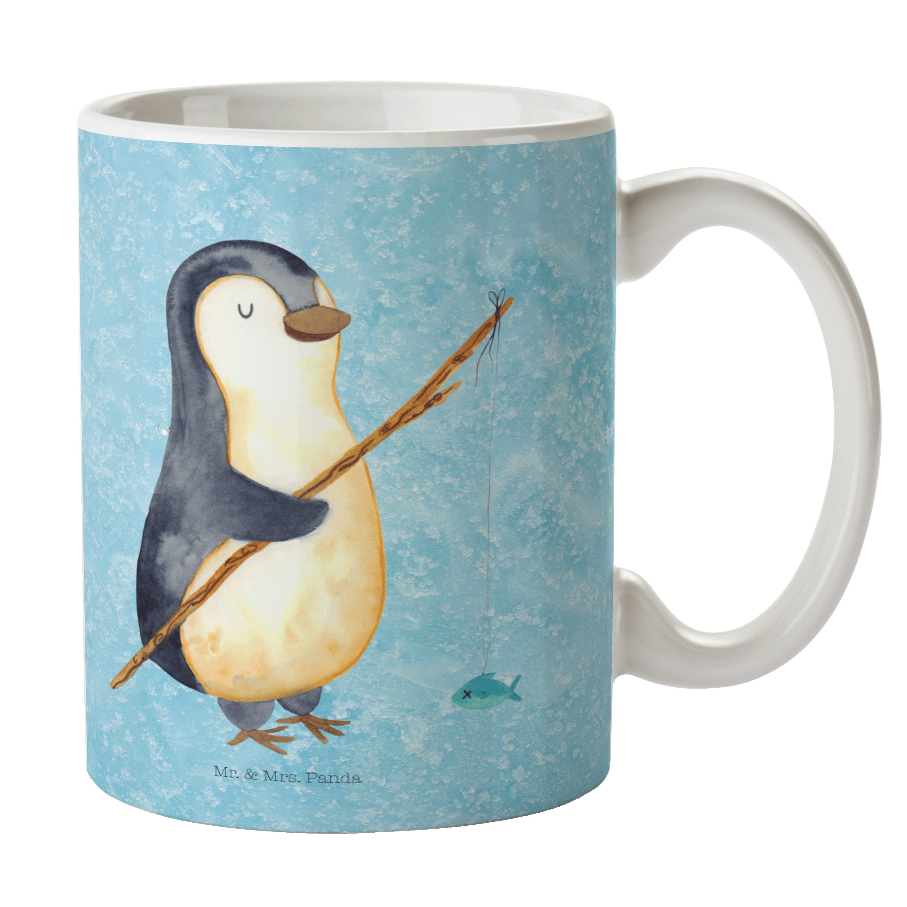 Mr. & Mrs. Panda Tasse Pinguin Angler - Eisblau - Geschenk, Teetasse, Becher, Tasse Motive, Keramik