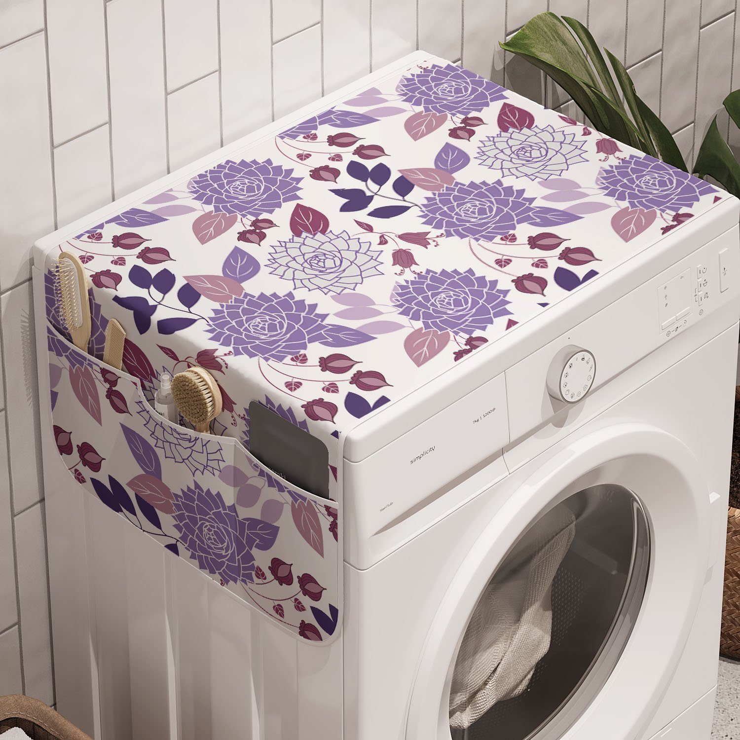 Abakuhaus Badorganizer Waschmaschine für Trockner, Zeichnungen Anti-Rutsch-Stoffabdeckung Blumen und Botanische Lila