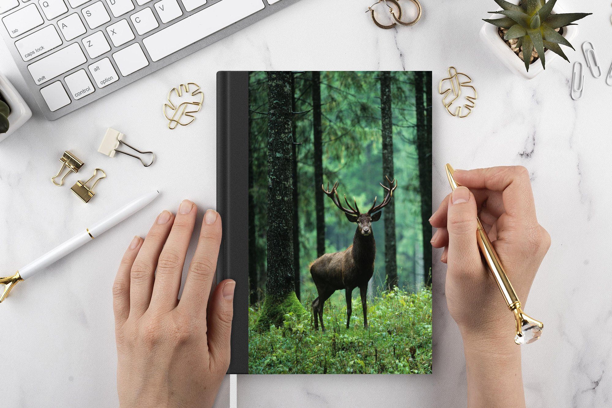 - Tiere Bäume MuchoWow Natur, Haushaltsbuch Notizbuch A5, Hirsche Notizheft, - Journal, - Tagebuch, 98 Wald Seiten, - Merkzettel,