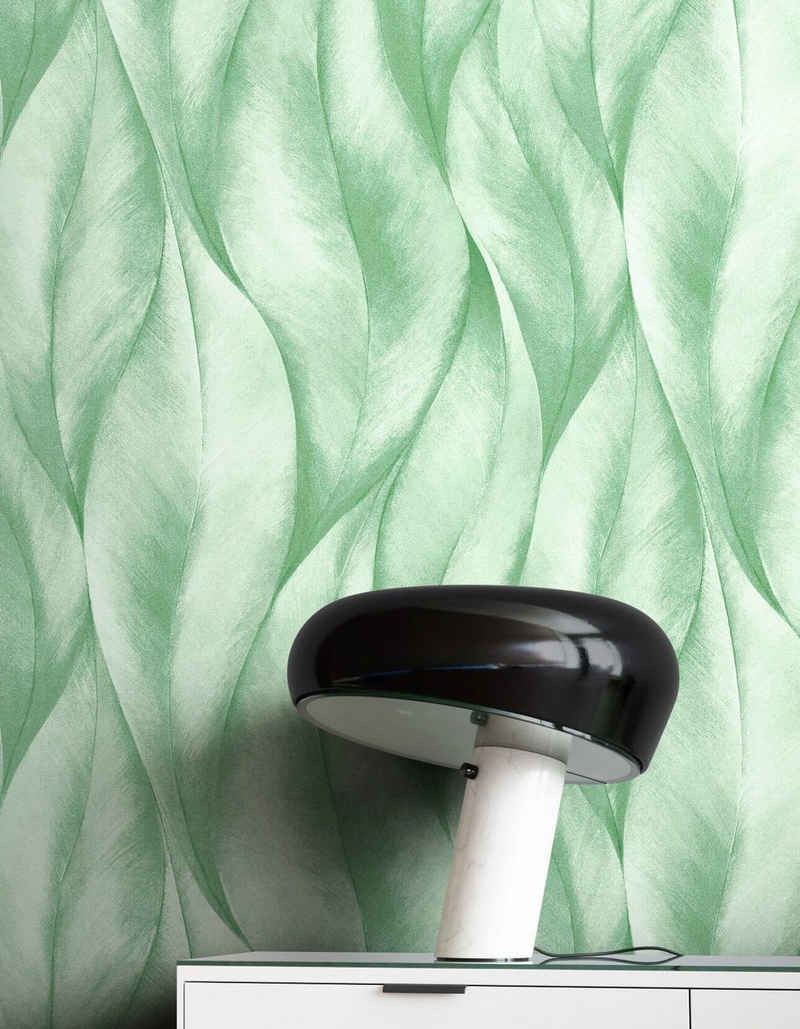 Newroom Vliestapete, Grün Tapete Floral Leicht Glänzend - Dschungeltapete Mustertapete Tropisch Modern Blätter Wellen für Wohnzimmer Schlafzimmer Küche