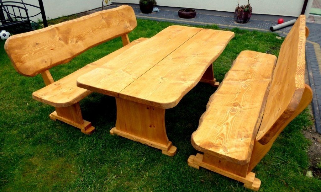 Unique Home T08-Teak Tisch+2 Gartenmöbel,Holzsitzgruppe, Garten-Essgruppe Farbe Bänke,Imprägnierung wählbar