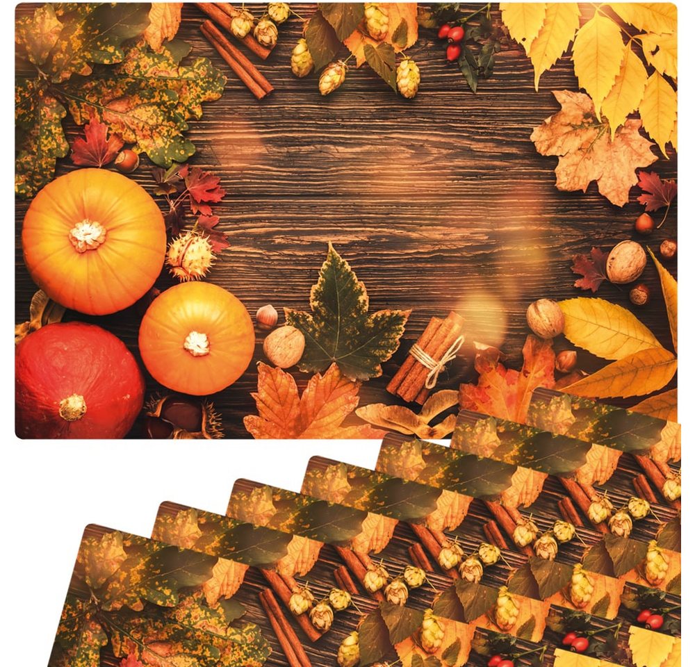 matches21 HOME & HOBBY Platzset Abwaschbare Tischsets 8er Set Herbst Kürbisse Erntedank, (8-St), Platzsets als Tisch-Untersetzer und Tisch-Deko für Esstisch Teller