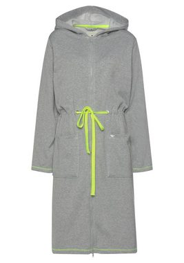 TOM TAILOR HOME Unisex-Bademantel Melange Neon, Midilänge, Fleece, Kapuze, 2-Wege Reißverschluss, für Damen & Herren, leichte Qualität