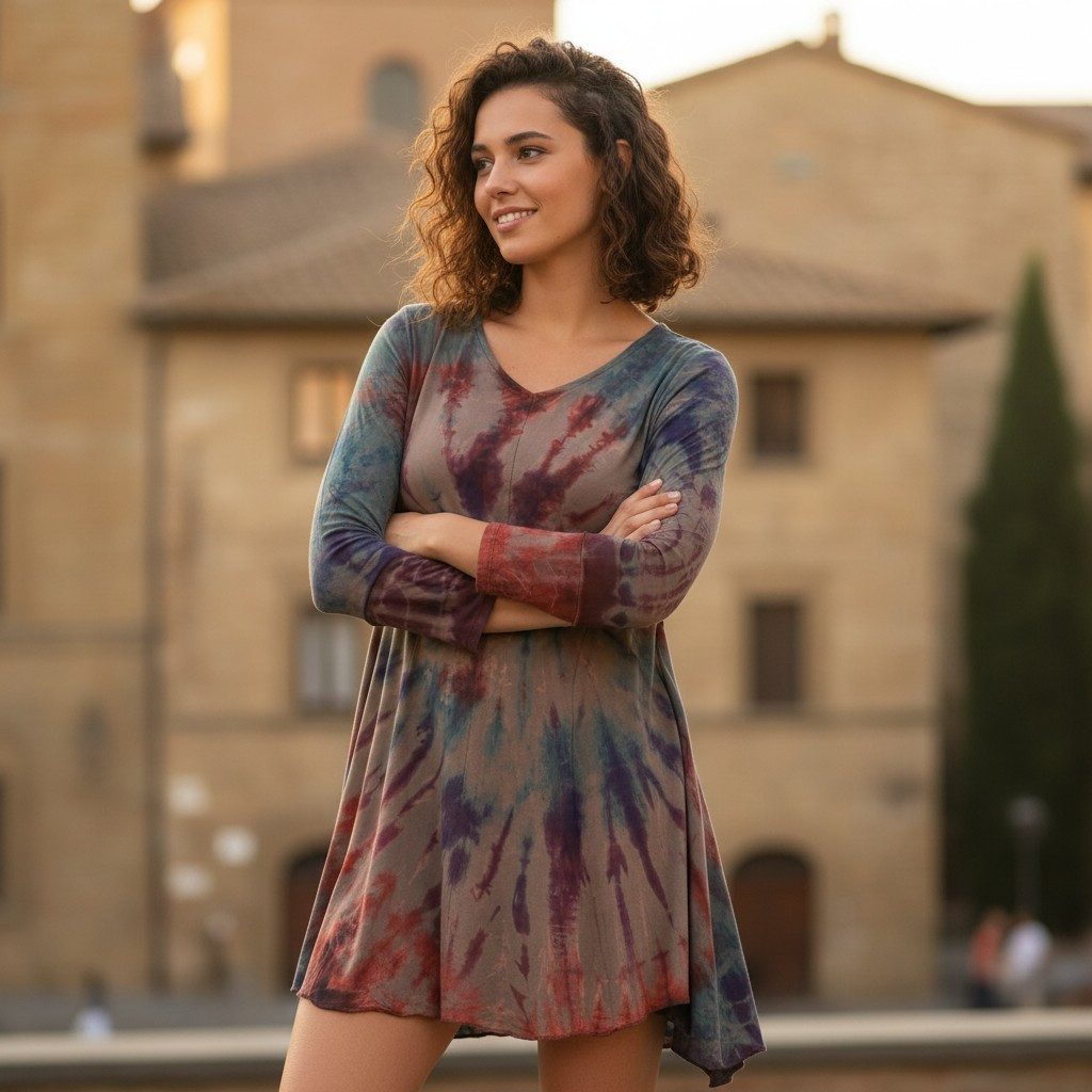 Guru-Shop Midikleid Batik Minikleid, Langarm Boho Tunika,.. alternative Bek günstig online kaufen