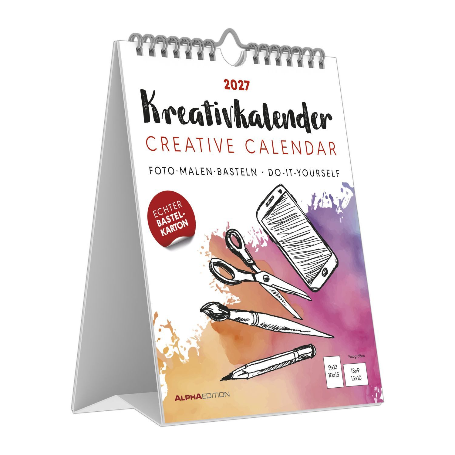 Bastelkalender Kreativkalender Tischaufsteller hoch weiß 2027 Bastelkalender 16x20 cm