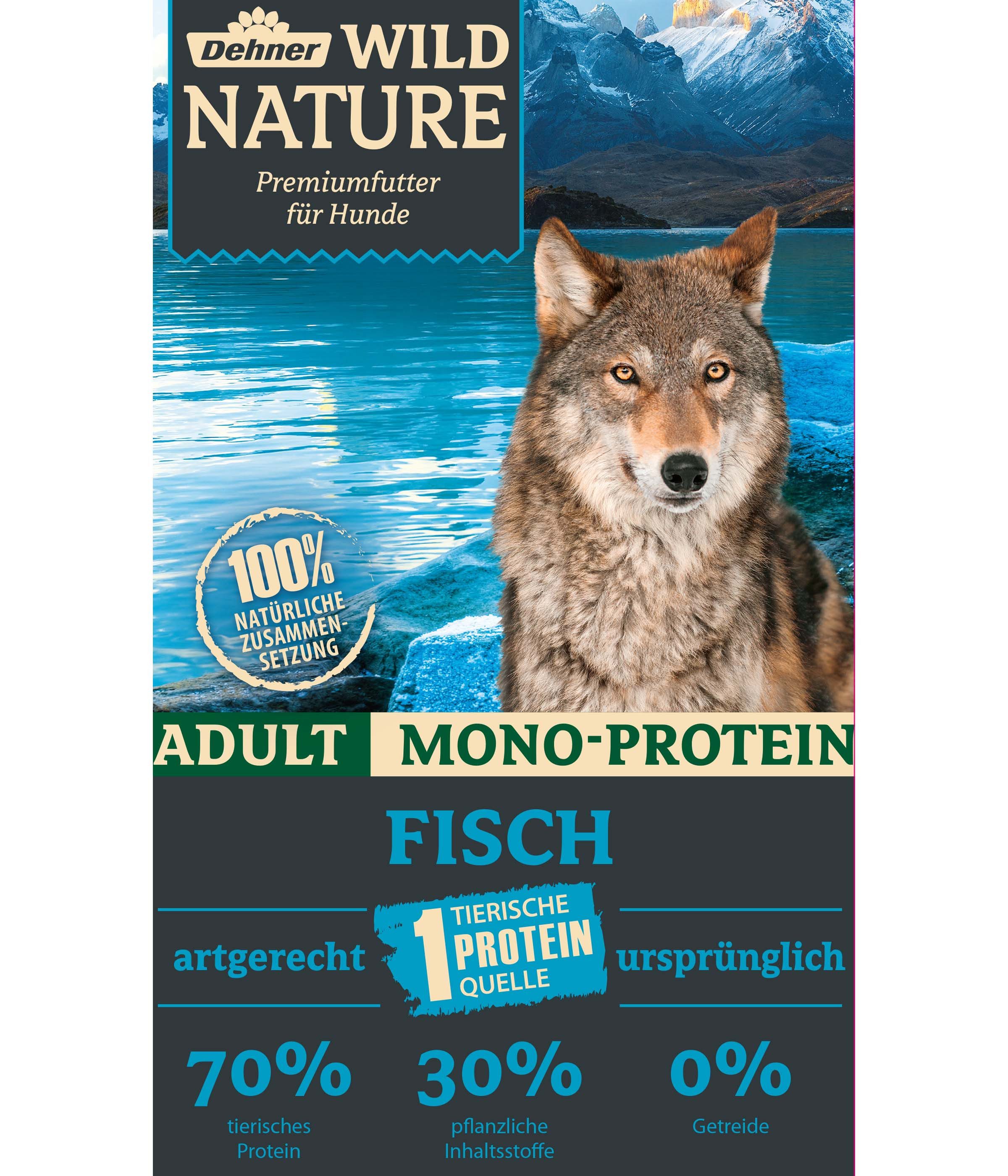 Dehner Wild Nature Mono-Protein Fisch, 4 kg / 12 kg, getreidefrei/zuckerfrei Fisch, 4000g, Trockenfutter für ausgewachsene Hunde