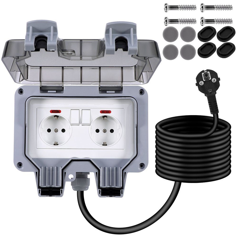 Rosnek Gartensteckdose Außensteckdosen, Stecker Электропровод Wandsteckdose Box, Für Garten, mit 3M/6M/10M Verlängerungskabel