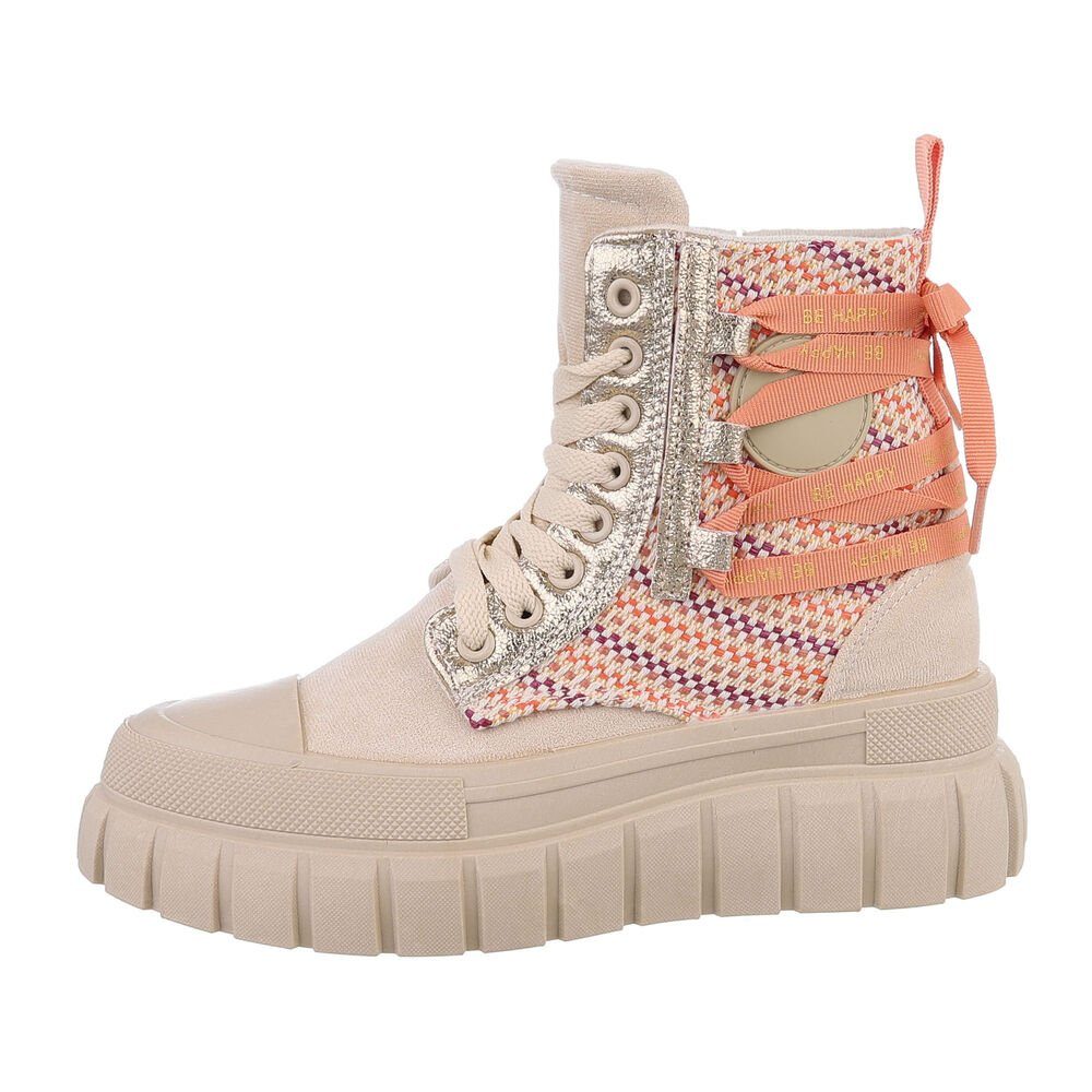 Ital-Design Damen High-Top Freizeit Sneakerboots Keilabsatz/Wedge Sneakers High in Beige