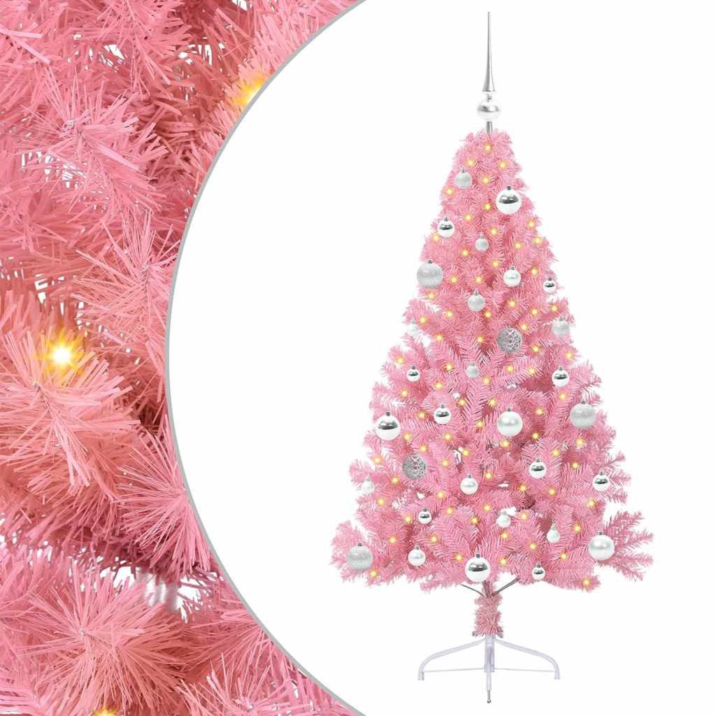 vidaXL Künstlicher Weihnachtsbaum Künstlicher vorbeleuchteter Weihnachtsbaum Rosa 150 cm PVC