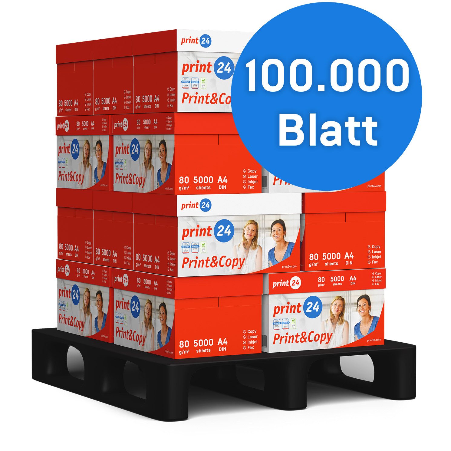 print24 Druckerpapier Kopierpapier 100000 Blatt A4 80g Premium Weiß PEFC zertifiziert