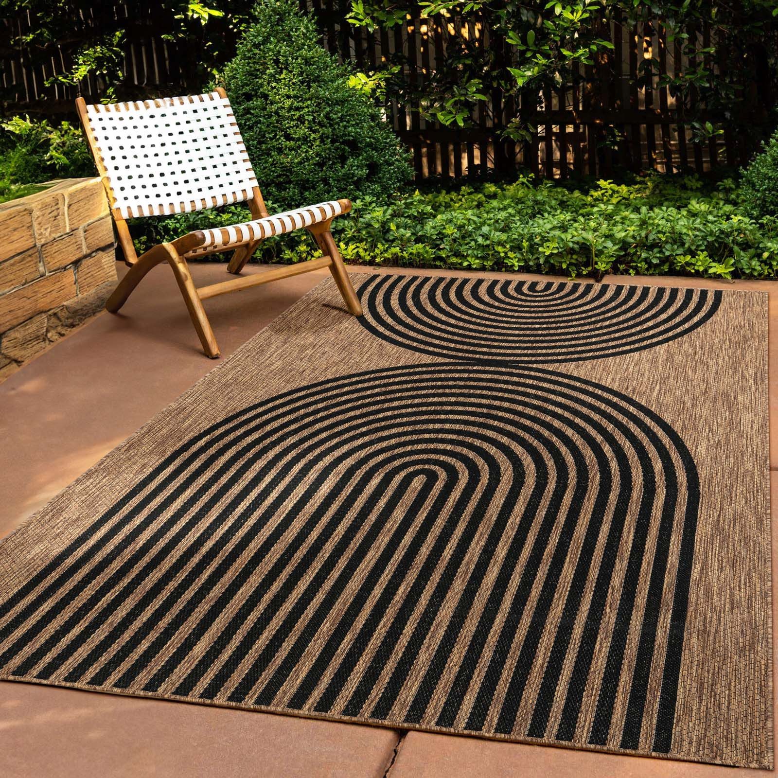 Teppich Tara Carpet Columbia-Fashion Wave In & Outdoor auch für die Küche, TaraCarpet, rechteckig, Höhe: 5 mm, Balkon Terrasse Wintergarten natur schwarz Esszimmer 67x180