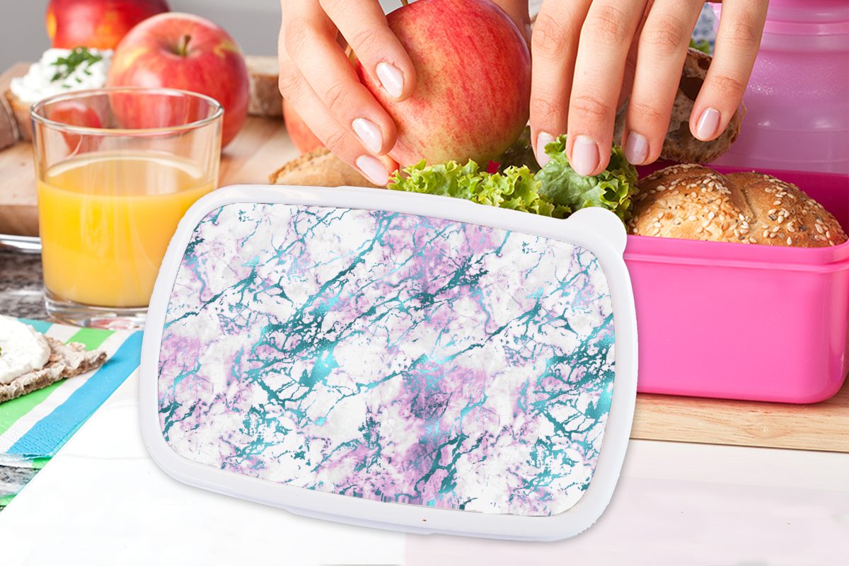 Kunststoff Lunchbox - - Kinder, (2-tlg), Brotbox - Erwachsene, rosa Mädchen, Kunststoff, für Marmor MuchoWow Farbe Brotdose Luxus Muster, Snackbox,