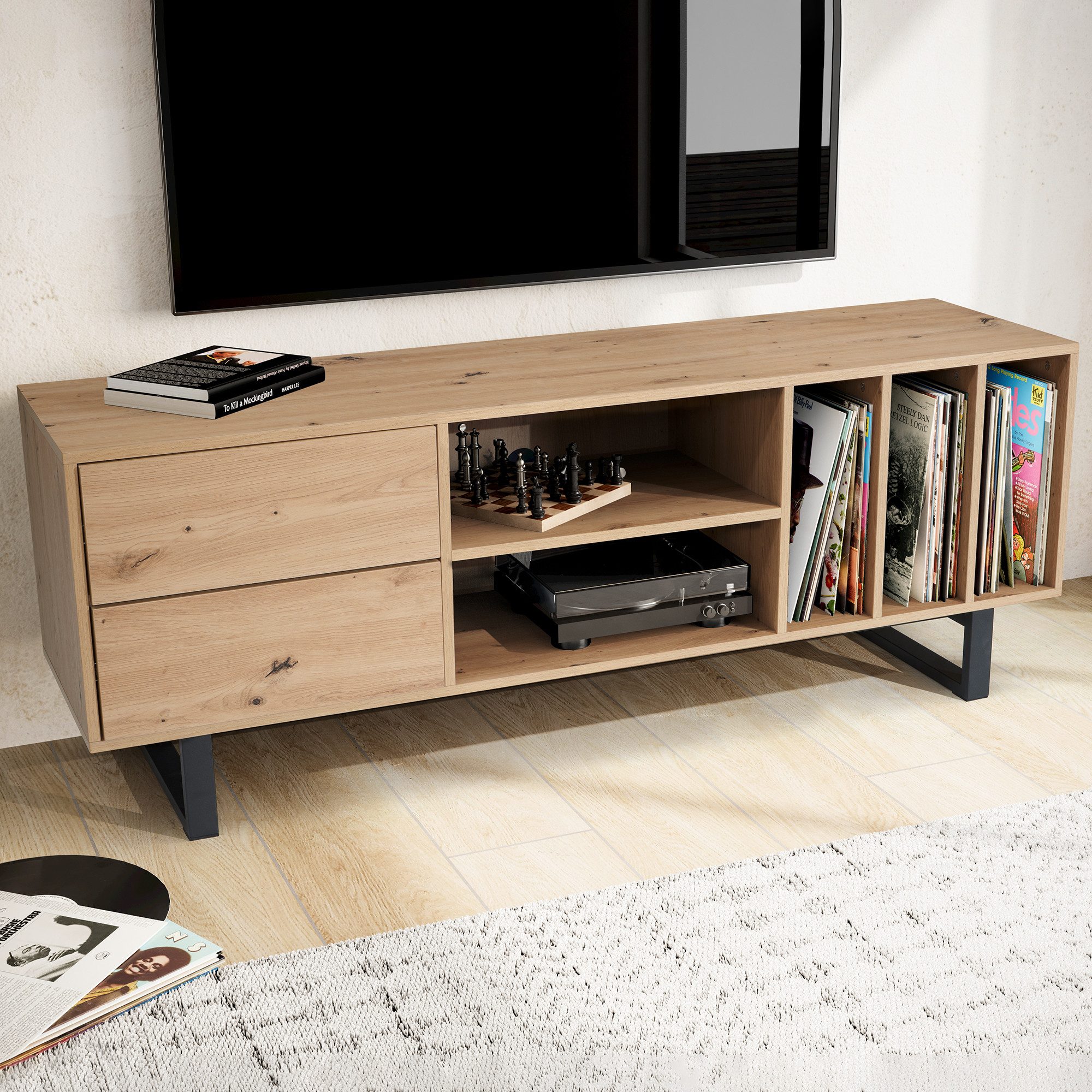 FINEBUY Lowboard FB56046 (Eiche-Dekor, 150x55x40 cm, günstig online kaufen