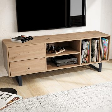 Wohnling Lowboard WL6.813 (Eiche-Dekor, 150x55x40 cm, zwei Schubladen), TV-Kommode Hoch, TV-Schrank Modern Fernsehtisch