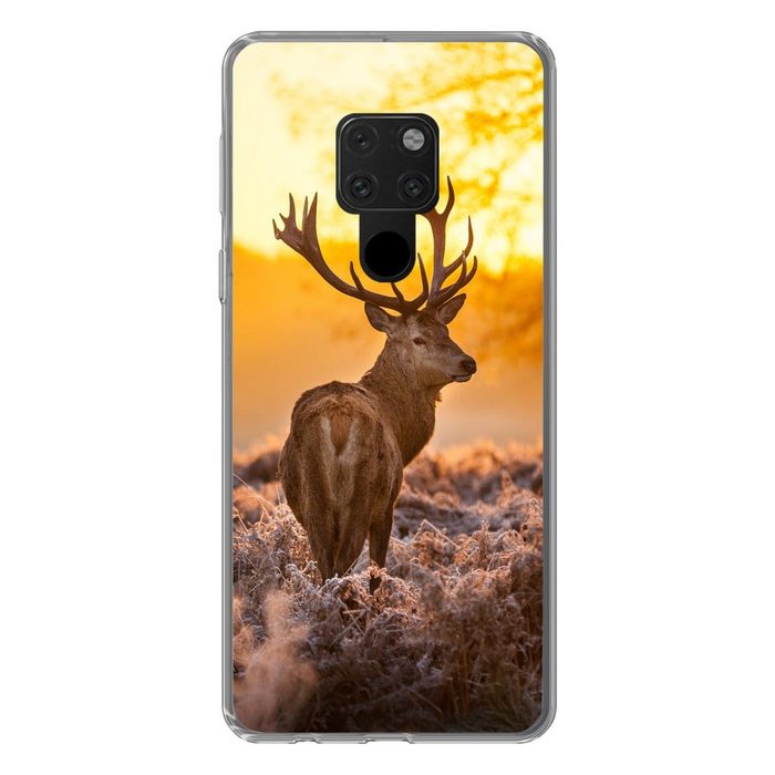 MuchoWow Handyhülle Hirsche - Tiere - Sonnenuntergang - Winter - Heidekraut - Natur Phone Case Handyhülle Huawei Mate 20 Silikon Schutzhülle