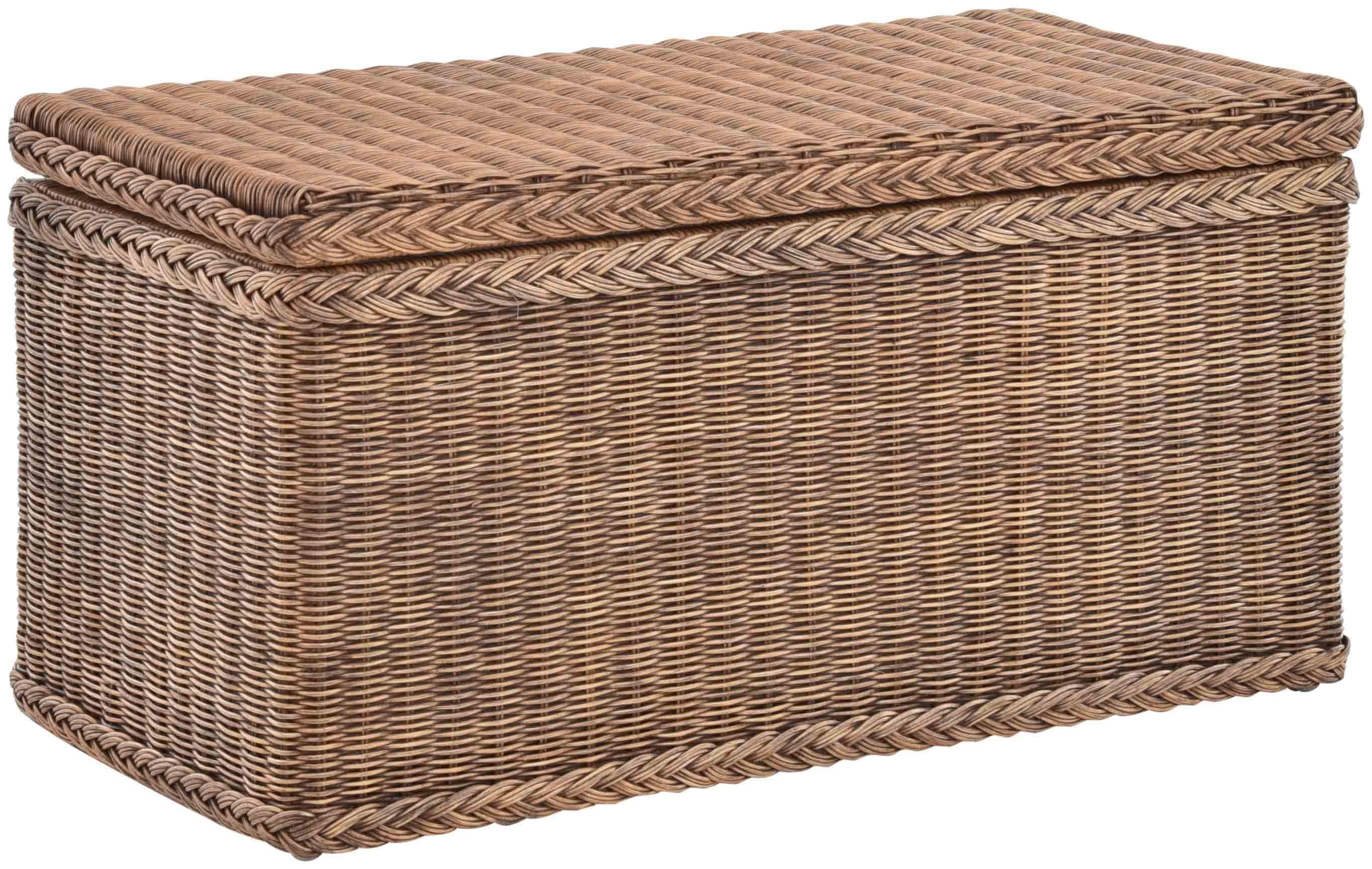 Krines Home Truhe Wäschetruhe mit Deckel Natur Rattan Truhe Aufbewahrung Rattantruhe (Wäschebox), mit herausnehmbarem Stoffinlett Truhenbank 80x40x40cm