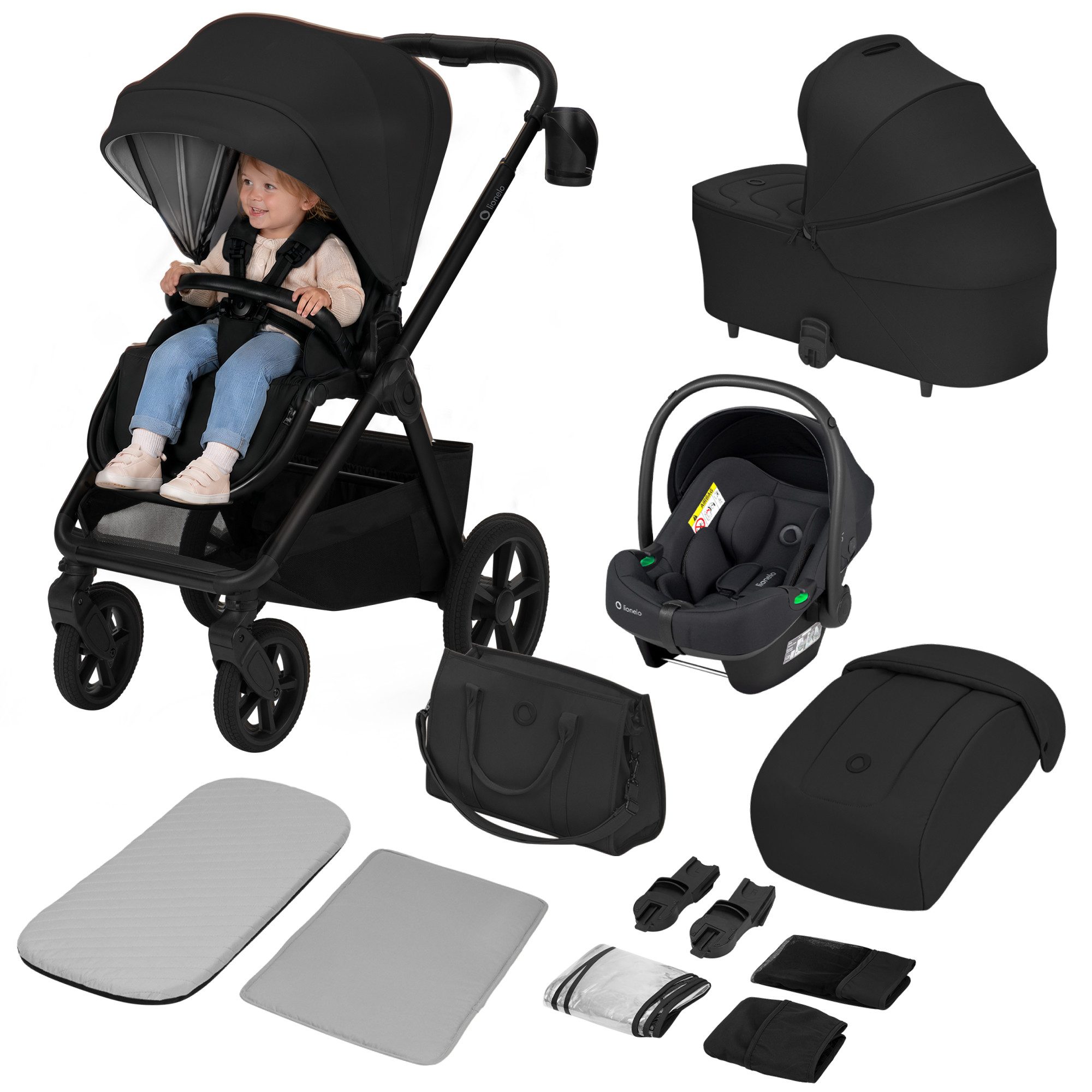 lionelo Kombi-Kinderwagen CARMINE 3IN1, (Set), 3in1/GravelTech/Anti-Reflux/AiryDots/UPF50+