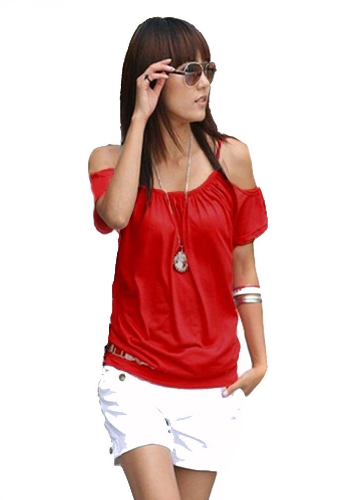 Mississhop Kurzarmshirt Damen Trägertop Shirt Baumwolle T-Shirt Nata Rot
