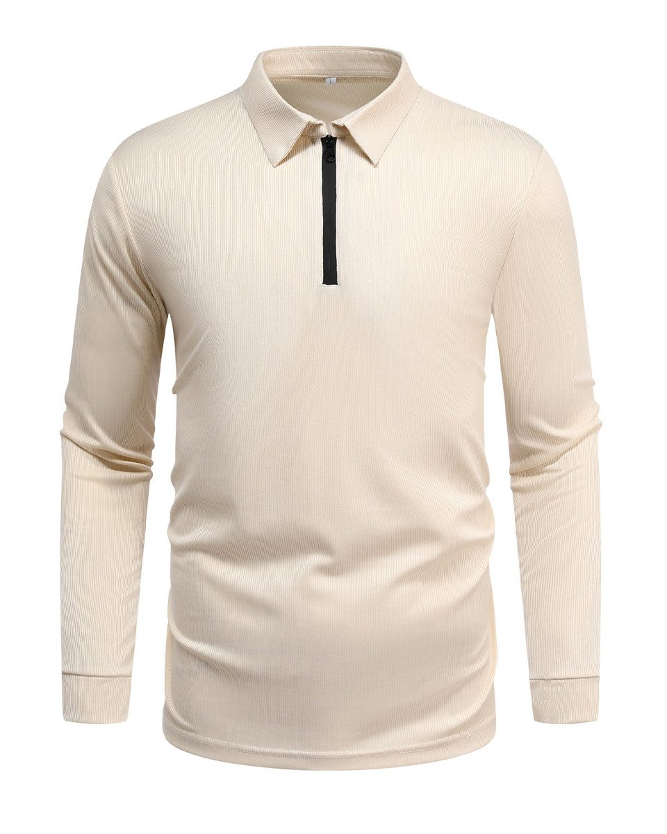 Allthemen Langarm-Poloshirt mit Reißverschluss Herren Poloshirt unifarben günstig online kaufen