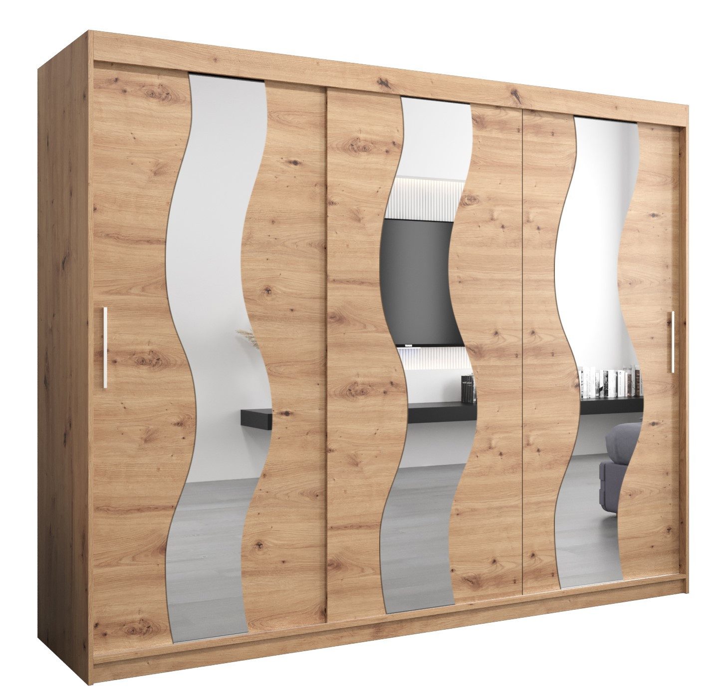 ABIKS MÖBEL Schwebetürenschrank SEWILLA Schlafzimmerschrank - mit Spiegel, Kleiderstange und Regalen