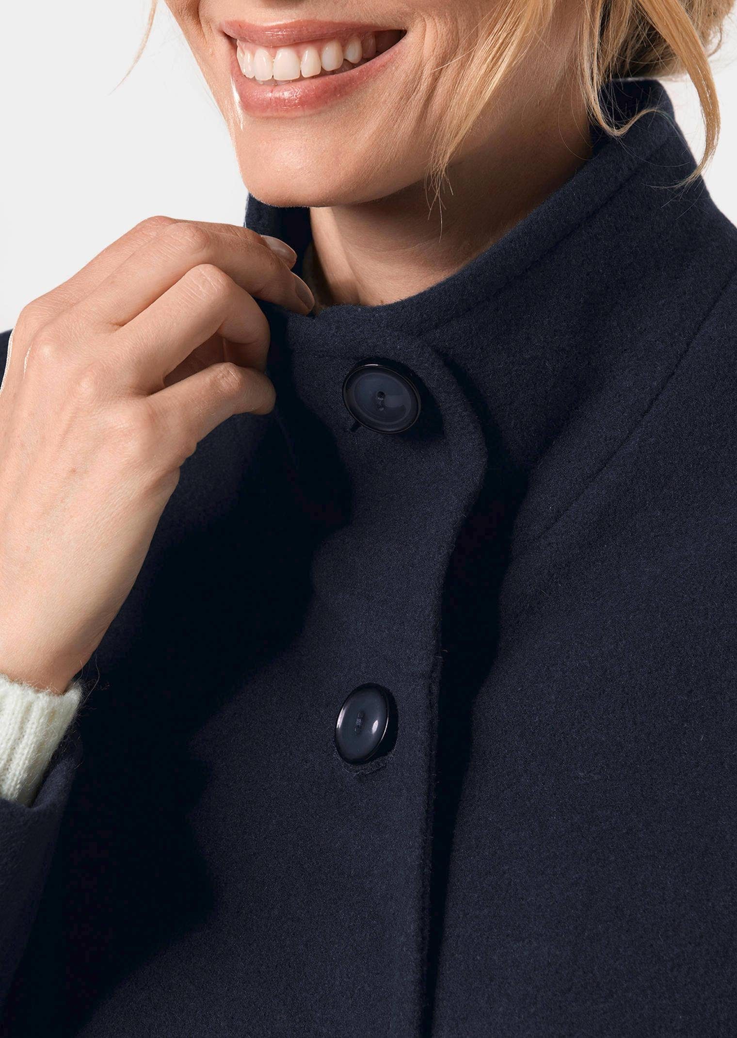 GOLDNER Wolljacke Eleganter Wintermantel mit Stehkragen Longmantel mit Knöpfen, Schubtaschen und Langarm
