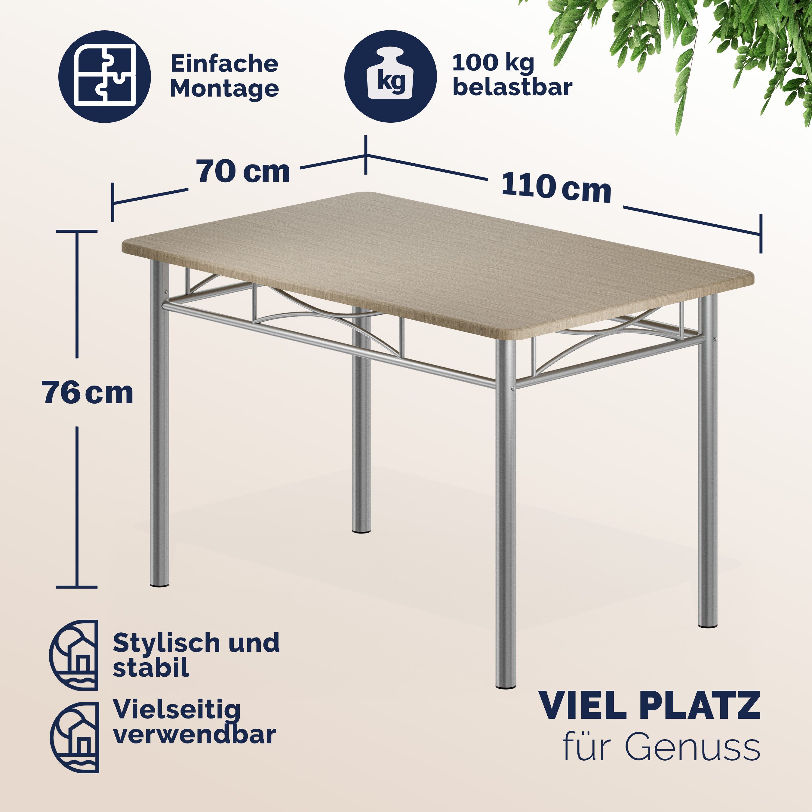 Casaria Essgruppe Paul, (5-tlg), Esstisch mit 4 Stühlen für Esszimmer Küche 5tlg. Sitzgruppe Robust