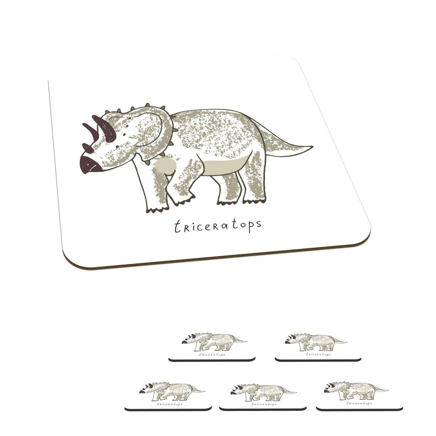 MuchoWow Glasuntersetzer Kinderzimmer - Triceratops - Dinosaurier - Jungen - Mädchen - Kinder, Zubehör für Gläser, 6-tlg., Glasuntersetzer, Tischuntersetzer, Korkuntersetzer, Untersetzer, Tasse