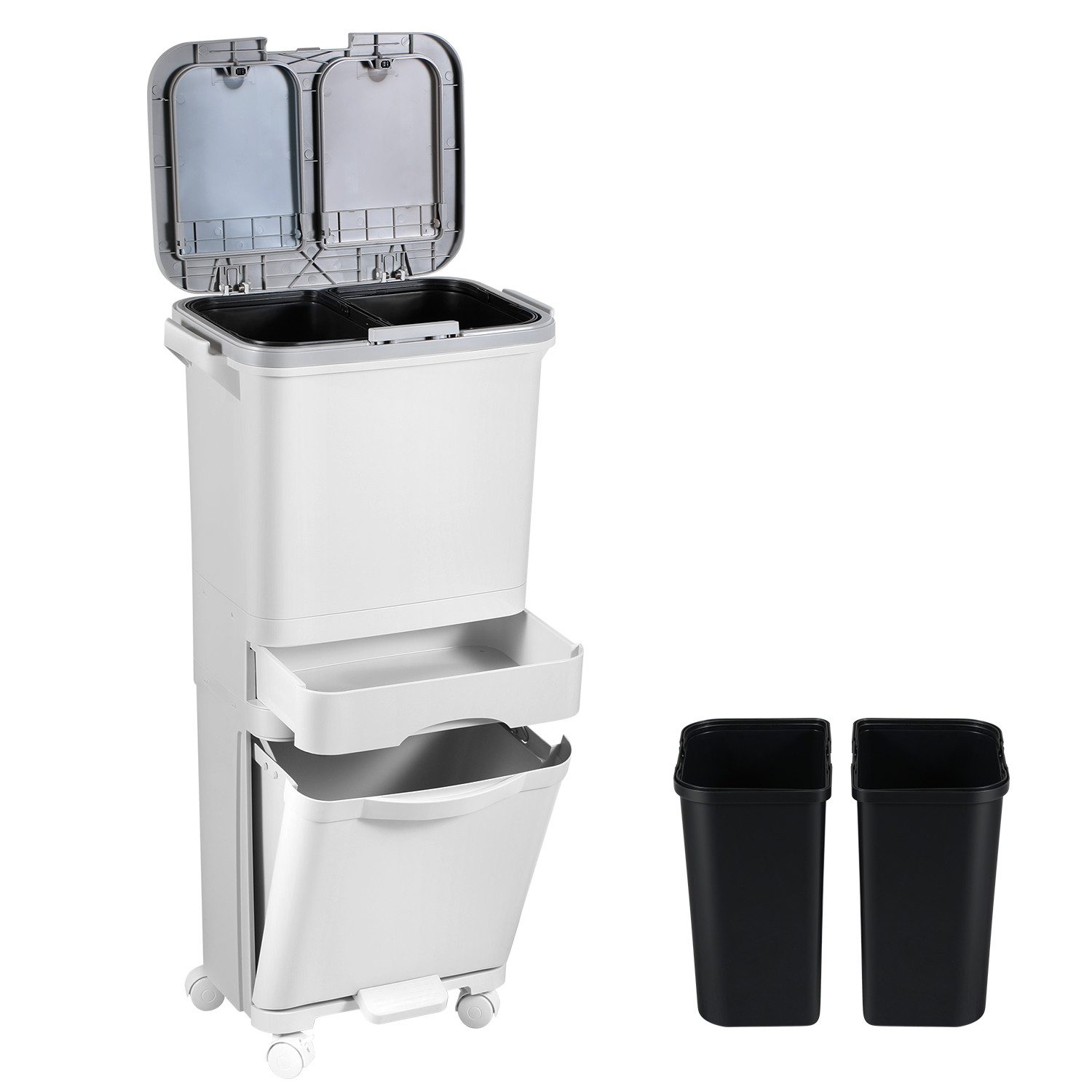 Clanmacy Mülleimer 42L Abfalleimer Mülleimer Küche mit Pedal und 4 Fächern
