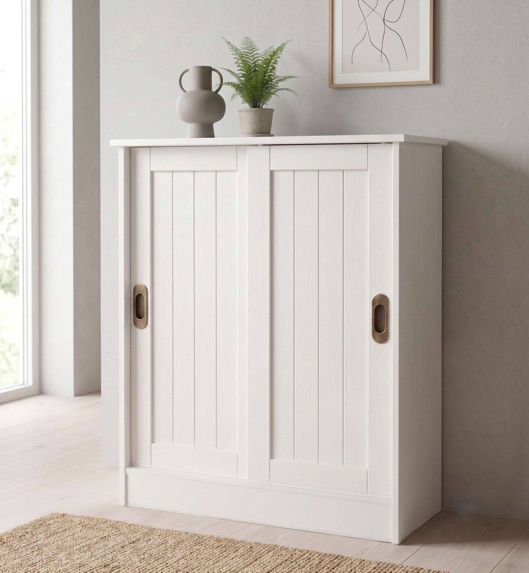 OTTO home Schuhschrank Malmö Schuhkommode mit Schiebetüren (B/T/H: 77/37/89 cm) aus massiver FSC®-zertifizierter Kiefer, Breite 77 cm