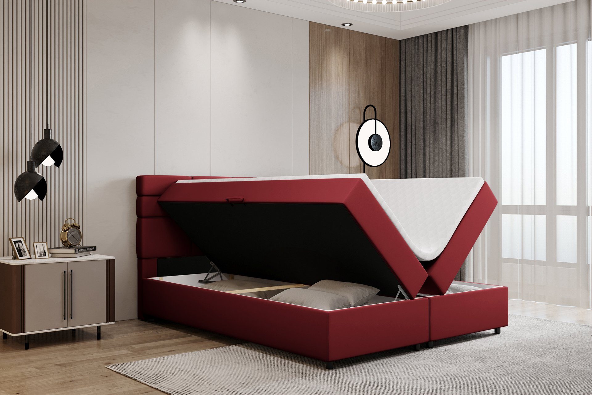 Homesy Boxbett Reve, 140x200, 160x200, 180x200, Boxbett mit Bettkasten und Topper