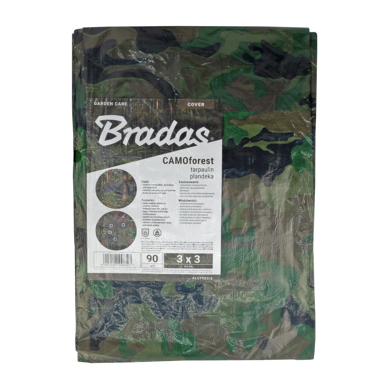 Bradas Sonnensegel Abdeckplane Camouflage 3x3m 90g/m^2 Bushcraft Gewebeplane Camping